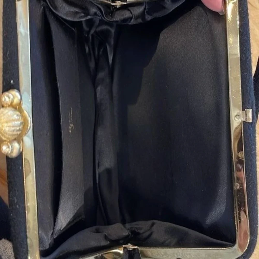 Bobbie Jerome Vintage 1950's Womens Gold & Rhinestone Clasp Evening Clutch Purse